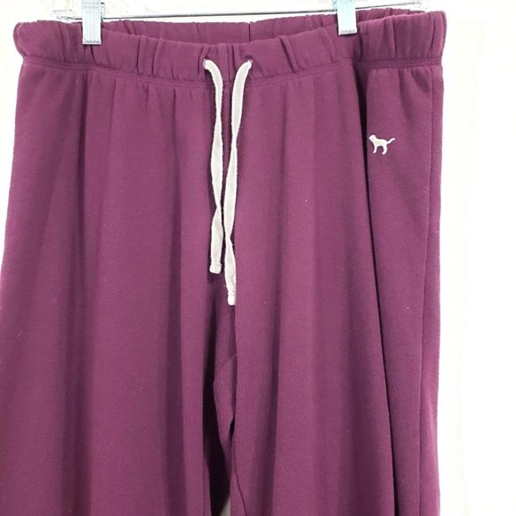 Pink Victoria's Secret Woman's Sz M Sweat Pants Burgundy drawstring stretch - Picture 3 of 8
